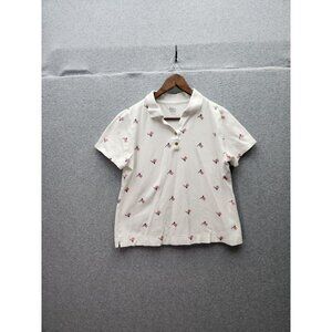 Kim Rogers Womens White Polo Shirt With Flag Pattern M